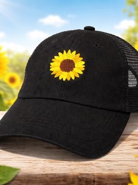 Sunflower Black Trucker Hat | Falls Creek Floral Mesh Snapback